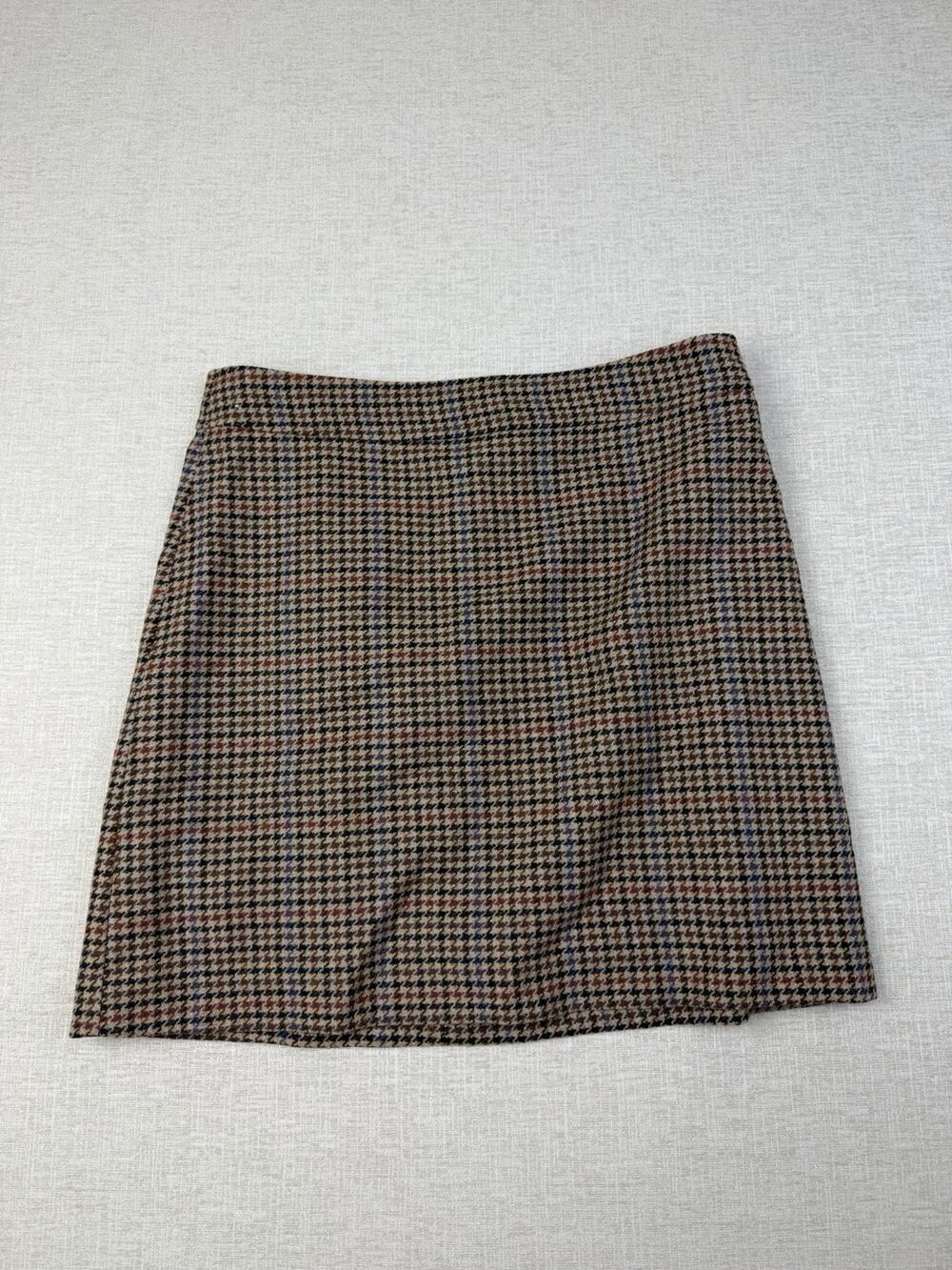 J.Crew Wool Blend Mini Skirt Women’s Size 14 Brown Houndstooth Plaid NWT